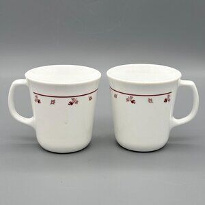 Corning Ware Corelle Burgundy Rose White Flower Coffee Tea Cup Mugs (Set of 2)